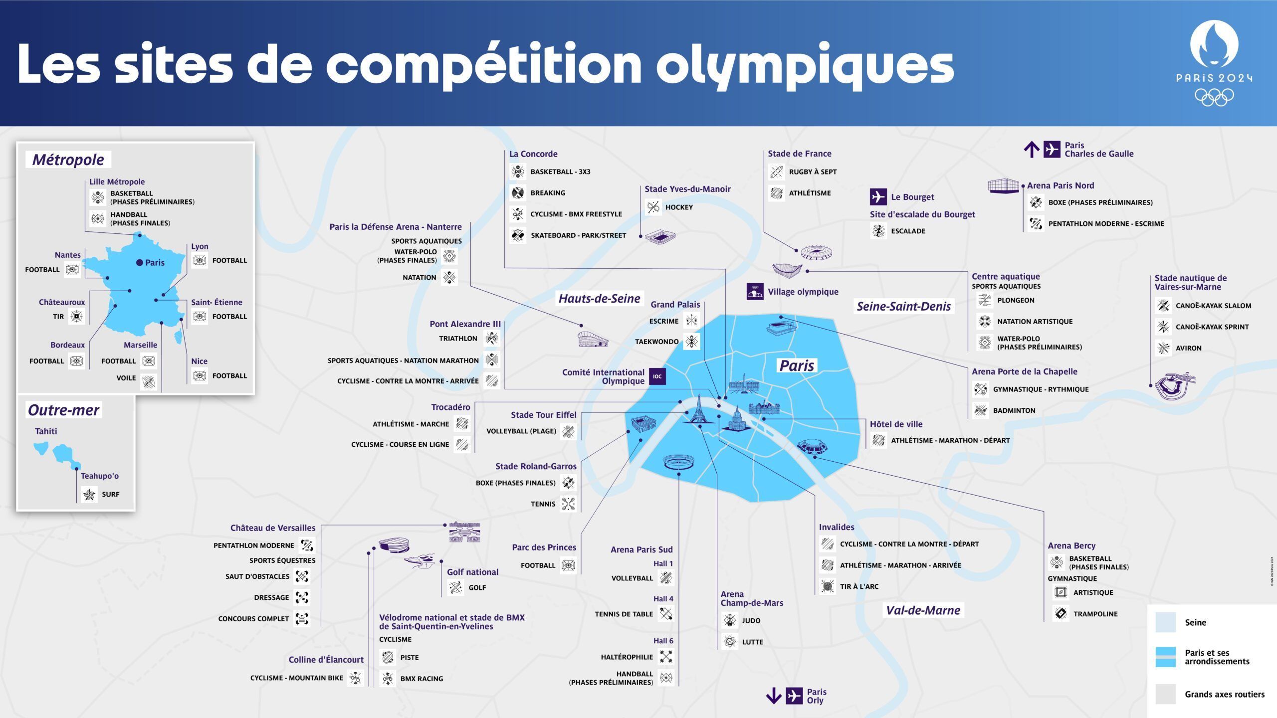 Mapa con las sedes de los Juegos Olímpicos de París 2024